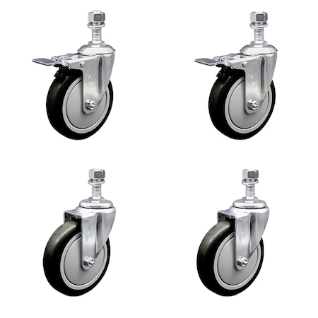 Service Caster 5 Inch SS Black Polyurethane 1/2 Inch Threaded Stem Caster Total Lock Brake, 2PK SSTSTTL20S514-PPUB-BLK-121315-2-S-2
